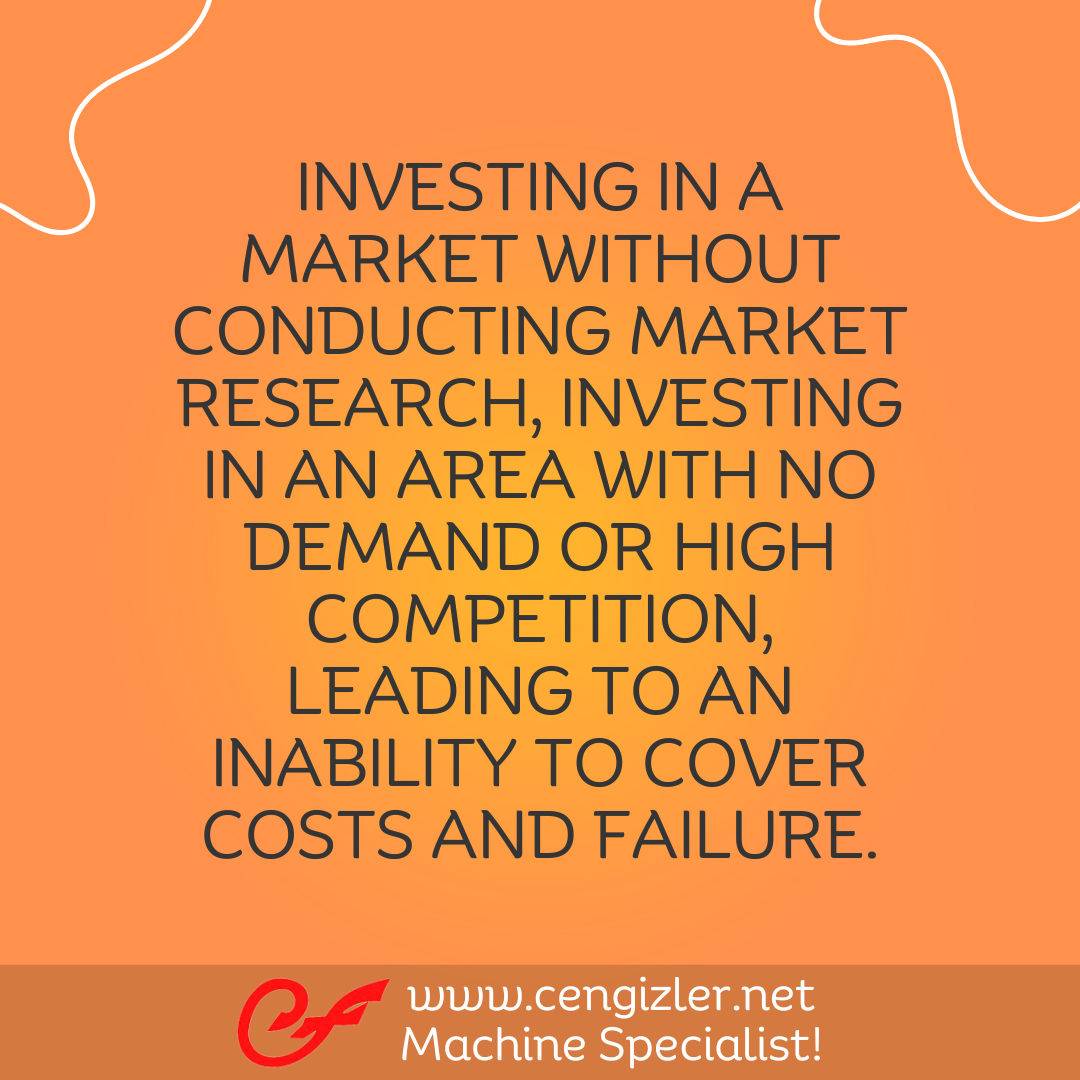 3 Investing in a market without conducting market research, investing in an area with no demand or high competition, leading to an inability to cover costs and failure